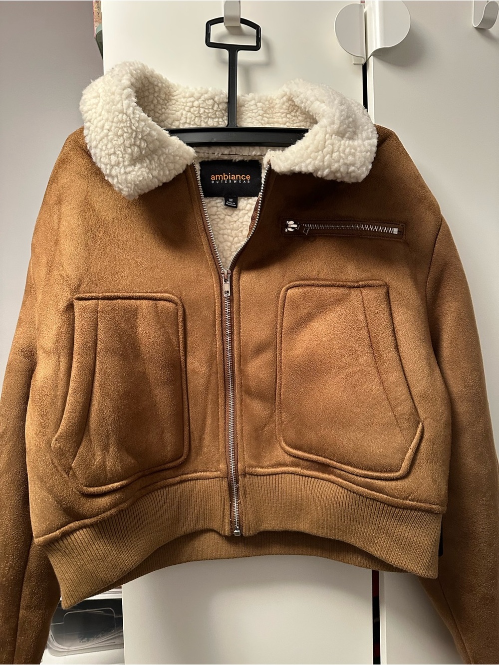 Ambiance Tan Teddy Jacket with Cream Sherpa Collar